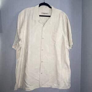 Tommy Bahama 100% Silk S/S Ivory/Cream Camp Shirt, Jacquard Palm Print, Sz XL